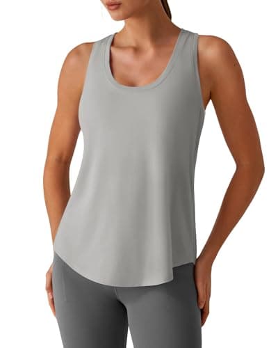 G4Free Workout Racerback Tank Tops for Women Loose Hip Length Quick Dry Tanks Sports Yoga Gym Hiking Top (Light Gray,S) - Image 1
