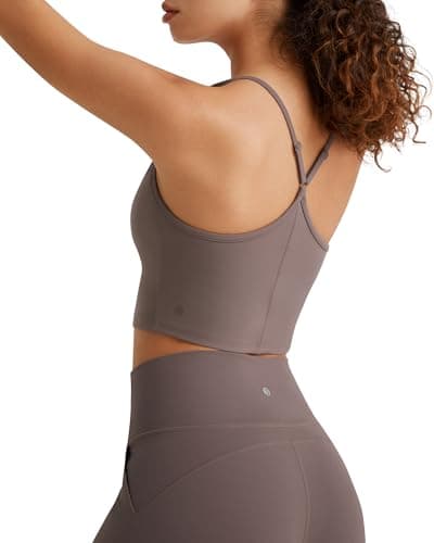 G4Free Built in Bra Workout Tops for Women Square Neck Adjustable Thin Straps Y Back for Gym Sports Casual Fitness Tops(Taupe,S) - Image 1