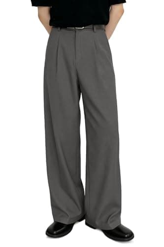Heyfanee Wide Leg Dress Pants Men Loose Fit Pleated Slacks Baggy Old Money Grey 32 - Image 1