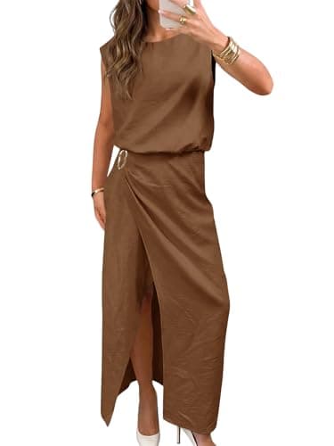 Wenrine Womens 2 Piece Skirt Sets Summer Crop Tank Tops Split Maxi Skirts Casual Beach Vacation Outfits Matching Set - Image 1