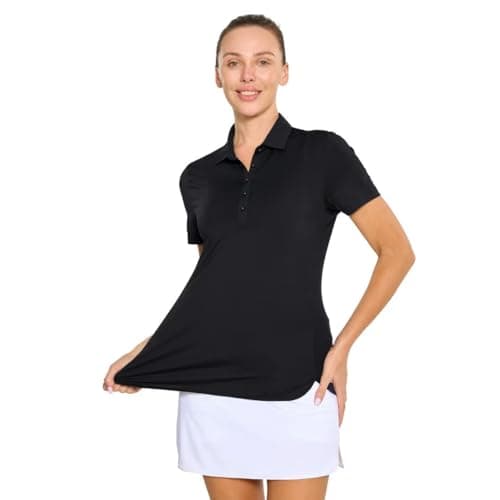 M MAELREG Polo Shirts for Women Short Sleeve Button Placket Casual Solid Collared Womens Golf Polo Tennis Shirts Black - Thumbnail 4