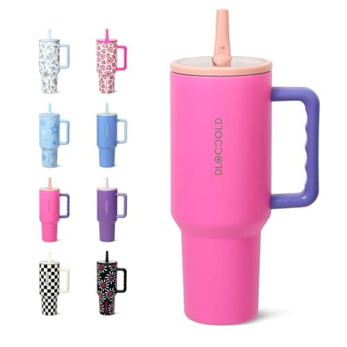 DLOCCOLD 40 oz Tumbler with Handle & Flip Straw, Car Cup Holder Friendly, Leak Resistant Water Bottle, Reusable Insulated Modern Stainless Steel Tumbler, Gifts for Women & Men, Pink Sugar - Image 1