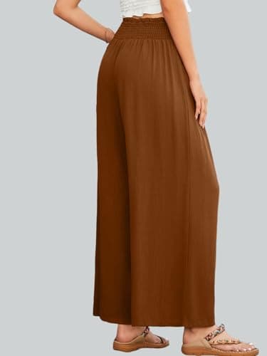 JUYUEO Linen Pants for Women 2026 Summer High Waisted Wide Leg Pants Casual Dressy Palazzo Beach Boho Pants Caramel M - Thumbnail 5