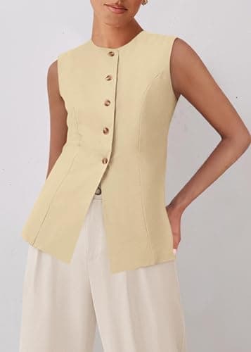 KIRUNDO Vest Tops for Women Trendy Dressy Business Casual Outfits 2026 Summer Sleeveless Fitted Blazer Work Suit Waistcoat(Beige, Medium) - Thumbnail 4