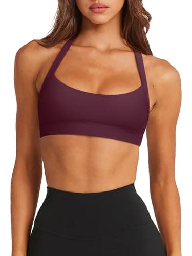 Womens Sports Bras Halter Neck Sleeveless Open Back Cropped Workout Athletic Shirts Y2k Casual Crop Tops Exercise Gym Summer Tank Top with Built in Bra(Burgundy Medium) - Image 1