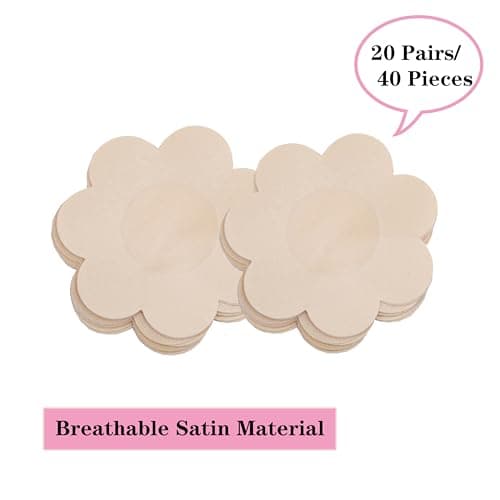 40 Pieces Nipple Covers For Women Disposable No-Show Pasties Hypoallergenic Satin Breast Petals Stickers(Nude) - Thumbnail 2