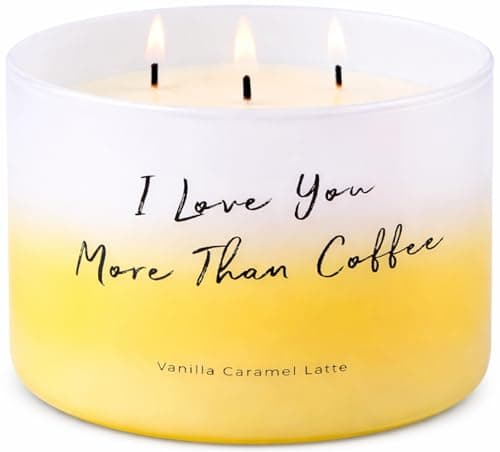 Vanilla Caramel Latte Scented Soy Candle - Large 3-Wick Latte Candle for Home, 15.8oz - I Love You More Than Coffee Quote - Birthday Gift for Coffee Lovers - Image 1