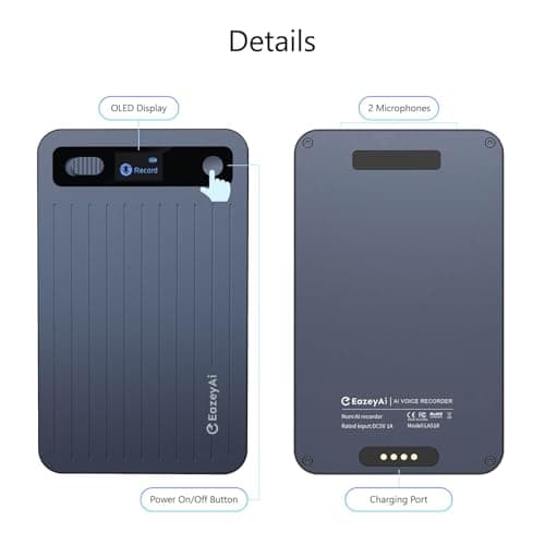 E EAZEYAI AI Voice Recorder, Transcribe & Summarize with AI Technology, Note Voice Recorder with App Control, Support 140 Languages, 64GB Memory, Audio Recorder for Lectures, Meetings, Calls(Blue) - Thumbnail 6