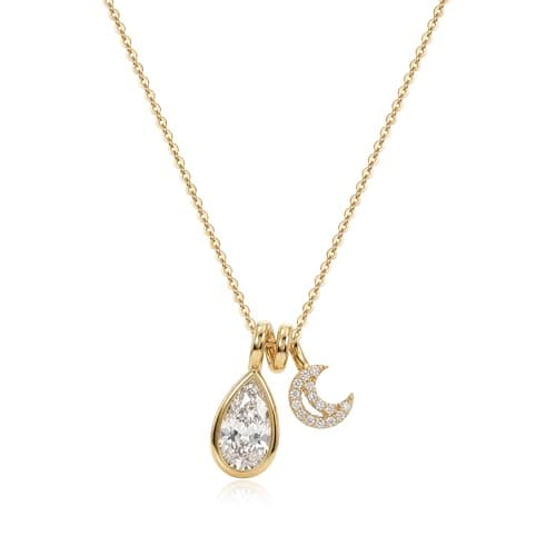 MTMY Moon Necklace for Women, 14K Gold Plated Crescent Moon Starburst Teardrop Double Pendant Necklace Celestial Charm Jewelry Gift (Drop moon) - Image 1