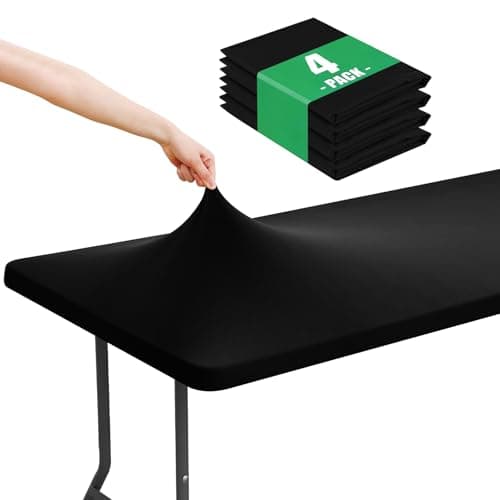 Moosfor Spandex 6 Foot Rectangle Table Cloth 4 Pack, Elastic Fitted Tablecloths for Picnic, Stretch Washable Patio Table Cover for Outdoor, Camping, Banquet and Parties (Black, 30"x72") - Image 1