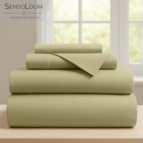 SensoLoom 100% Cotton Sheet Set – Crisp Sateen Weave, Breathable & Fade-Resistant – Soft, Cool Sheets for Hot Sleepers – Twin/Queen/King (Cedar Sage, Twin) - Thumbnail 5