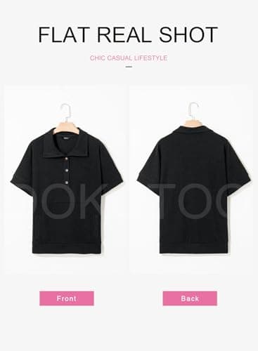 Dokotoo Womens Tops Dressy Casual Button Down Short Sleeve Shirts for Women Trendy Outfits Oversized Shirt Spring Summer Tops for Womens Blouses Ladies Tunics Tops Loose Fit Fashion Clothes Black L - Thumbnail 4