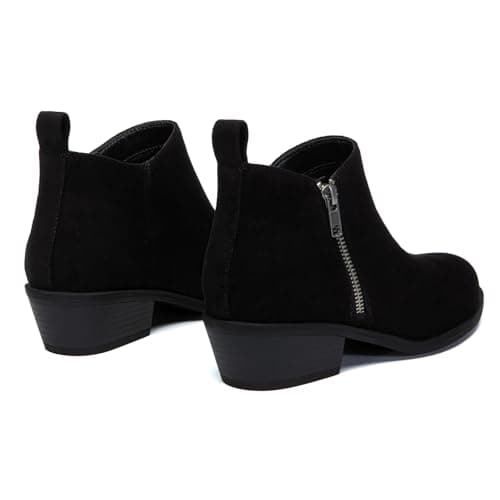 Athlefit Women's Chunky Ankle Boots Low Heel Comfortable Short Boots Round Toe Fahsion Black Suede Booties Size 7.5 - Thumbnail 6