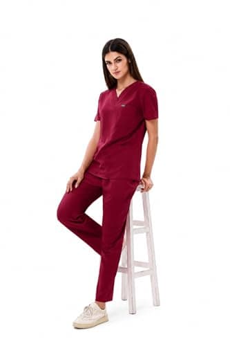 YEZEX Women's Ultra-Light Medical Scrub Set-130GSM Summer Cooling Fabric-4-Way Stretch, Cargo Pants & V-Neck Top-6-Pocket - Image 1