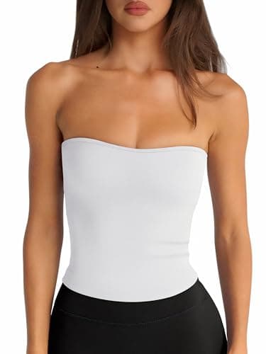 LASLULU Womens Strapless White Tube Tops Basic Backless Sleeveless Longline Bandeau Going Out Crop Tops Cute Casual 2026 Summer Outfits(White Small) - Image 1