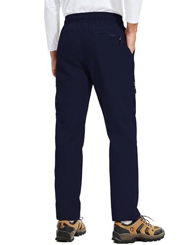 Mens Hiking Pants 5 Pockets Water Resistant Quick Dry Lightweight UPF 50+ Cargo Elastic Waist Drawstring Cuff Work Casual Golf Athletic Travel Jogging Navy Blue M - Thumbnail 4