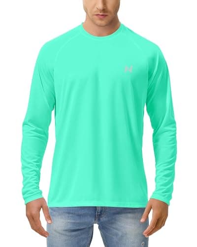 isnowood UPF 50+ Swim Shirts for Men, Sun Protection Short Sleeve Rash Guard Mens Quick Dry Surf Athletic Beach Shirt Mint Green - Image 1