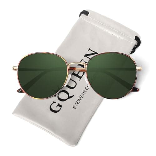 GQUEEN Retro Round Polarized Sunglasses Womens Men Spring Hinge Metal Frame Trendy Hippie Oval Sun Glasses Shades UV400,Tortoise Green - Image 1