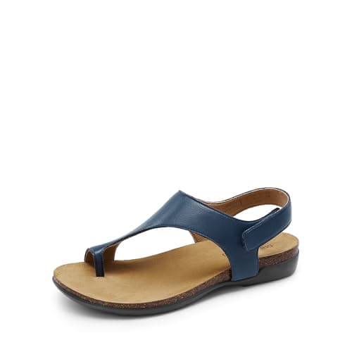 DREAM PAIRS Women's Comfortable Cork Footbed Arch Support Sandals Casual to Dressy Thong Walking Flat Sandals for Summer,Size 7.5,Navy,DWUMFS2509 - Image 1