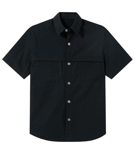 Funnycokid Boys Dress Shirts Button Down Short Sleeve Size 16 15 Teen Black Casual Cotton Woven with 3 Pockets - Image 1