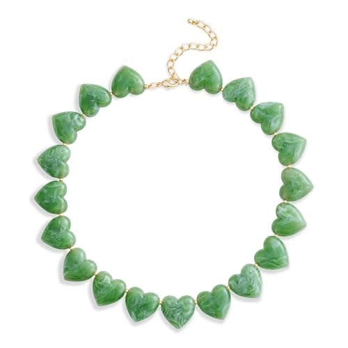 VEDAIM Green Heart Statement Necklace for Women Acrylic Chunky Heart Beaded Choker Jewelry Gift - Image 1