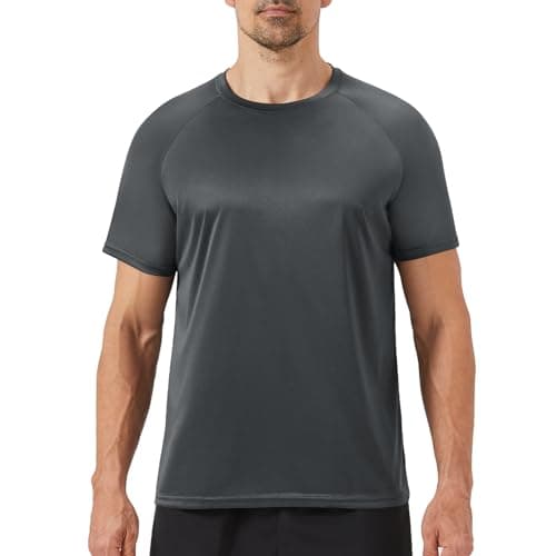 BOOJO Workout Mens Shirts - Casual Dark Grey Quick Dry Moisture Wicking T-Shirts Crew Neck Short Sleeve for Gym Athletic Running - Image 1