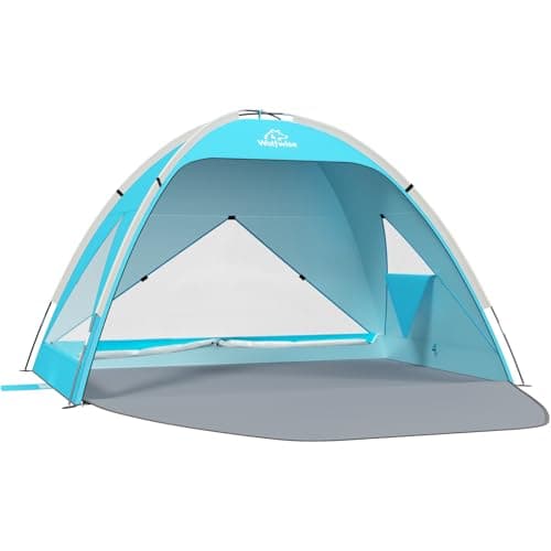 Wolfwise Beach Tent Sun Shelter for 4 Person with UPF 50+ UV Protection, Sun Shade Beach Tents with Extendable Floor for Privacy, 3 Ventilated Mesh Windows & Carrying Bag, 95 ''x65''x55'', Blue - Image 1