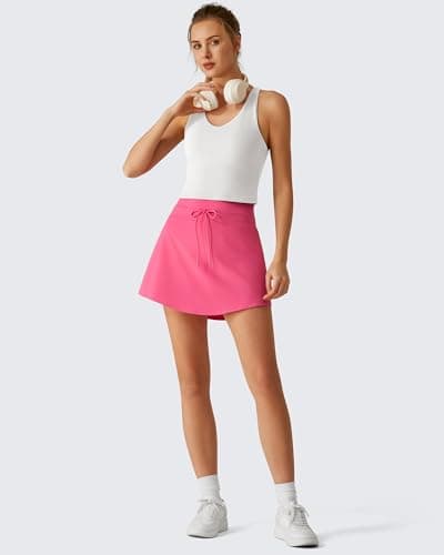 G4Free Athletic Skorts for Women with Shorts High Waisted Golf Skirt Inner Pockets A Line Comfy Tennis Workout Casual Skort(Rosy Pink,M) - Thumbnail 5