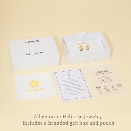 Helirose Heart Stud Earrings for Women, S925 Sterling Silver Posts 14K Gold Plated Hypoallergenic, Gift Box & Message Card (Green-Gold) - Thumbnail 6