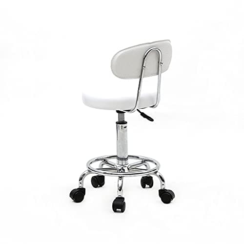 Round Bar Stool with Lines Rotation Counter Adjustable Height, Modern Bar Stools 360° Swivel PU Leather Armless Bar Chair for Kitchen Dining Living Bistro Spa, (White, Round with line & Back) - Thumbnail 6