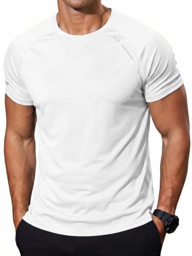 Comdecevis Mens Workout Shirts Dry Fit UPF 50+ Sun Shirts Short Sleeve Athletic Gym Clothes for Men M(34) White - Image 1