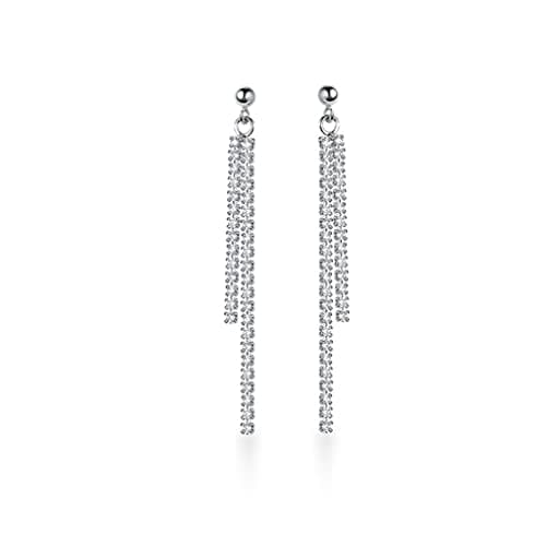 SLUYNZ Sterling Silver Crystal Rhinestone Linear Drop Earrings for Women Teen Girls CZ Long Dangle Earrings Tassel Chain Studs (A-Silver-4.5cm) - Image 1