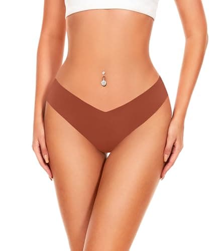 Hellopopgo Seamless Thongs For Women V-waisted No Show Thong Seamless Panties Breathable Comfortable Underwear Womens 6-Pack,XXL - Thumbnail 2