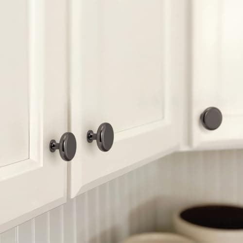 YAGU Modern 10 Pack Dark Grey 1-1/4 Inch Kitchen Drawer Knobs Solid Round Polished Black Cabinet Pulls Dresser Furniture Hardware for Cupboard Wardrobe Closet - Thumbnail 5