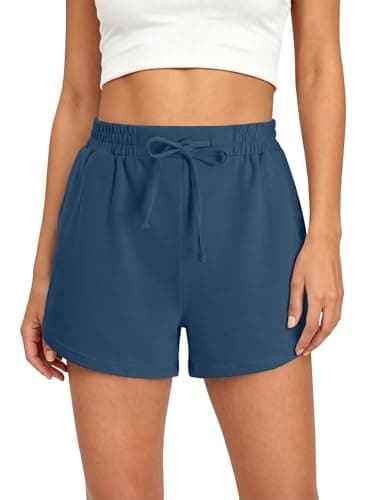 KISSMODA Womens Comfy Lounge Shorts High Waisted Drawstring Soft Loose Sweat Shorts Everyday Summer Shorts with Pockets Blue L - Image 1
