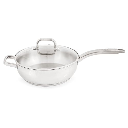 Berghoff Belly Shape 18/10 Stainless Steel 9.5 Inches Deep Skillet 3.2qt., Glass Lid, Fast, Evenly Heat, Induction Cooktop Ready - Image 1