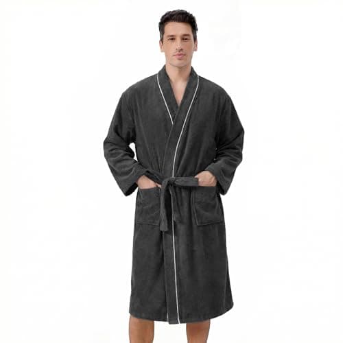Inner Wish Men's Terry Cloth Bathrobe - Soft Absorbent Quick-Dry Spa Robe with Pockets, Lightweight Robe for Lounge & Shower，Dark Grey，S/M - Image 1