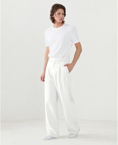 Susclude Baggy Dress Pants Men Old Money Pleated Wide Leg Pants Mens Casual Relaxed Fit Lightweight Work Pants for Men White - Thumbnail 2
