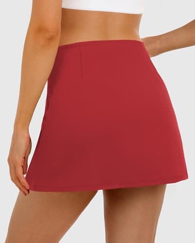 DLOODA Mini Skort for Women with Pockets, Tennis Skirt with Short Golf Athletic Skorts for Workout Pickleball Running Red - Thumbnail 2