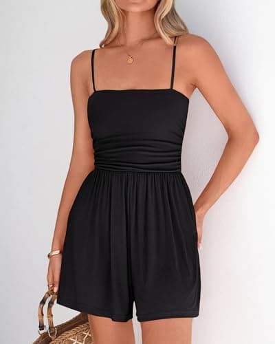 BTFBM Summer Rompers For Women 2026 Casual One Piece Spaghetti Strap Sleeveless Shorts Jumpsuit Beach Vacation Outfits(Black, Medium) - Thumbnail 5