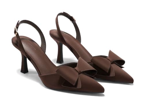 Coutgo Womens Slingback Kitten Heels Bow Closed Pointed Toe Pumps D'Orsay Slip On Wedding Dress Shoes, Chocolate, Size 6.5 - Image 1
