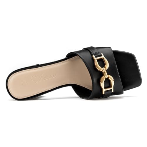 Athlefit Women's Heeled Sandals Black Chunky Heel Mules Square Peep Toe Low Block Heels Slip On Comfortable Summer Dressy Shoes Size 10 - Thumbnail 6