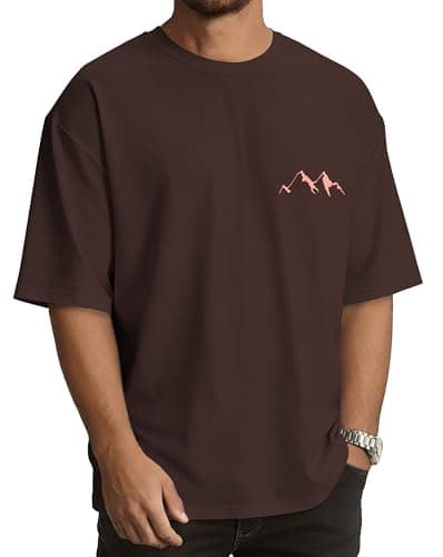 rosemia Oversized Tshirts for Men Crewneck Graphic Tees Basic Short Sleeve Loose Fit Tops, Chocolate Brown Mountain, L - Image 1