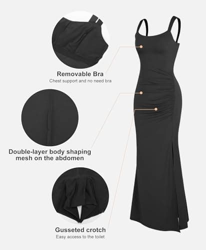 Popilush Shapewear Dress Bodycon Split Maxi Dress with Build in Shapewear 2025 Trending Dresses for Women - Thumbnail 3