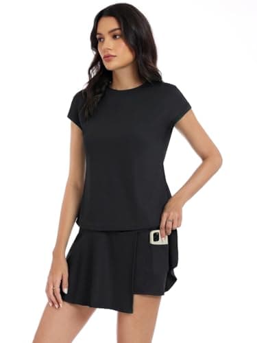 YOINS Summer 2 Piece Outfits for Women Short Skirt Sets Casual Workout Short Sleeve Tshirt and Skorts Matching Sets Black XXL - Thumbnail 3