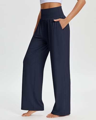 Stelle Wide Leg Palazzo Pants for Women Casual Loose High Waisted Lounge Pajama Pants with Pockets 26/28/30 Inseam Blue - Thumbnail 2
