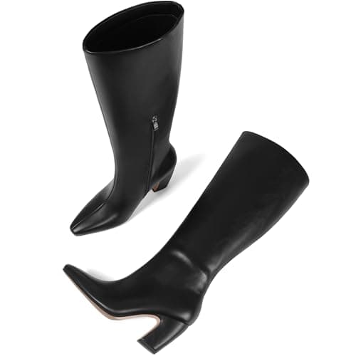 Tarkwa Women's Knee High Boots, Comfortable Square Toe Faux Leather Boot Fashion Long Tall Boots for Riding Chunky High Heeled Dress/Casual Boot, Black Size 9.5 - Thumbnail 5