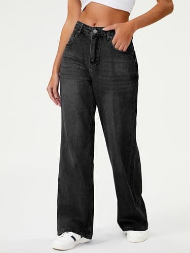 HDLTE Women's High Waist Baggy Boyfriend Jeans - Wide Leg Loose Denim Pants with Pockets(Grey,Medium) - Thumbnail 3