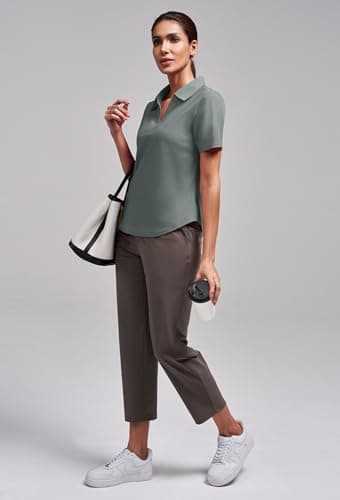 Alaroo Women's Golf Polo Shirts Short Sleeve Collared V Neck Tennis Golf Shirt Casual UPF 50+ Athletic Workout Tops Dark Grey XXL - Thumbnail 5