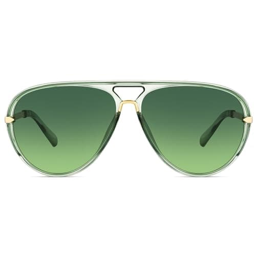 LOOMAKA Oversized Aviator Sunglasses for Women, Trendy Retro 70s Flat Top Shades, Gold Metal Double Bridge Design with UV400 Protection for Driving & Vacation - Image 1